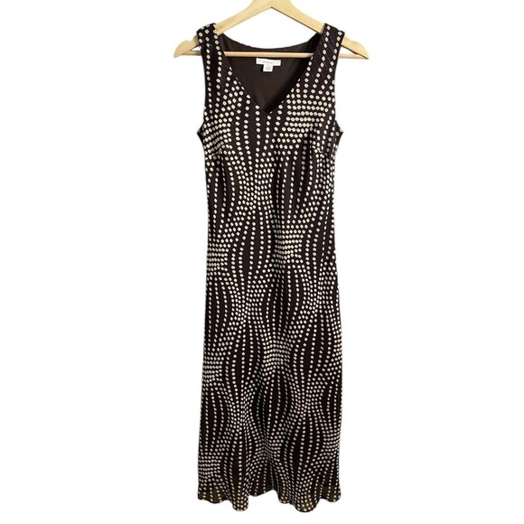 Vintage Dressbarn Polkadot Midi Slip Dress Brown 8 Bias Cut 90s Y2K Whimsygoth - Picture 1 of 11